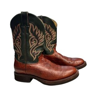 Justin Tekno Crepe Men's Vintage Western Boots - Rust Brown and Black Size 11D